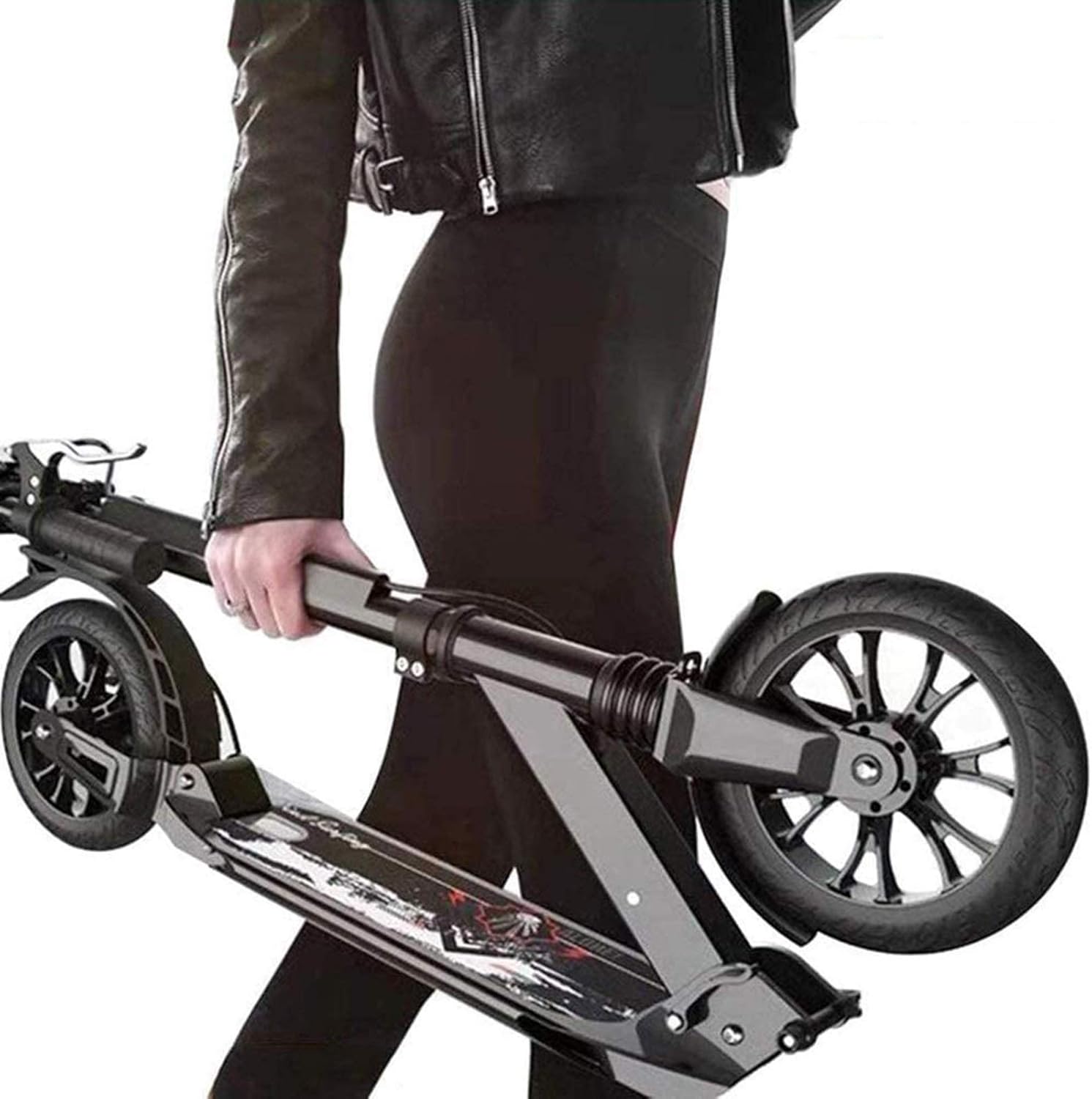 CMMC Adult Kick Scooter with Big Wheels and Disc Handbrake, Quick-Release Folding System - Dual Suspension System Commuter Scooter for Adults and Teens(Non-Electric)- Supports 220lbs