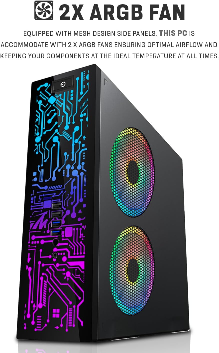 HP G2 Desktop Computer PC, Intel Core i3, 16GB RAM, 512GB SSD, 24 Inch Monitor, RGB Speaker, RGB Keyboard with AI-Enabled Copilot Key Mouse, 2X ARGB Fan, WiFi, Windows 11 (Renewed)