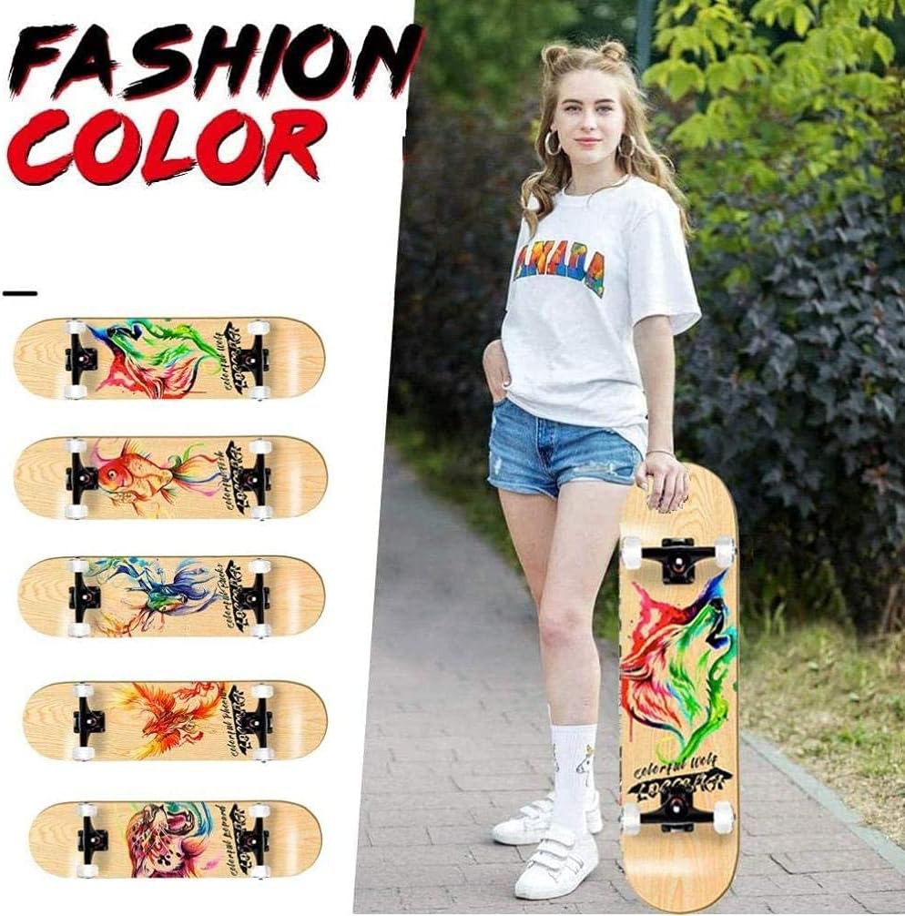Skateboard Complete Skateboard Beginners 31 X 8 with High Density 9 Layer Canadian Maple Wood Classical Tricks Skateboard for Adults Kids and Teens Multiple Designs Fox Upgrade (Scorpion)