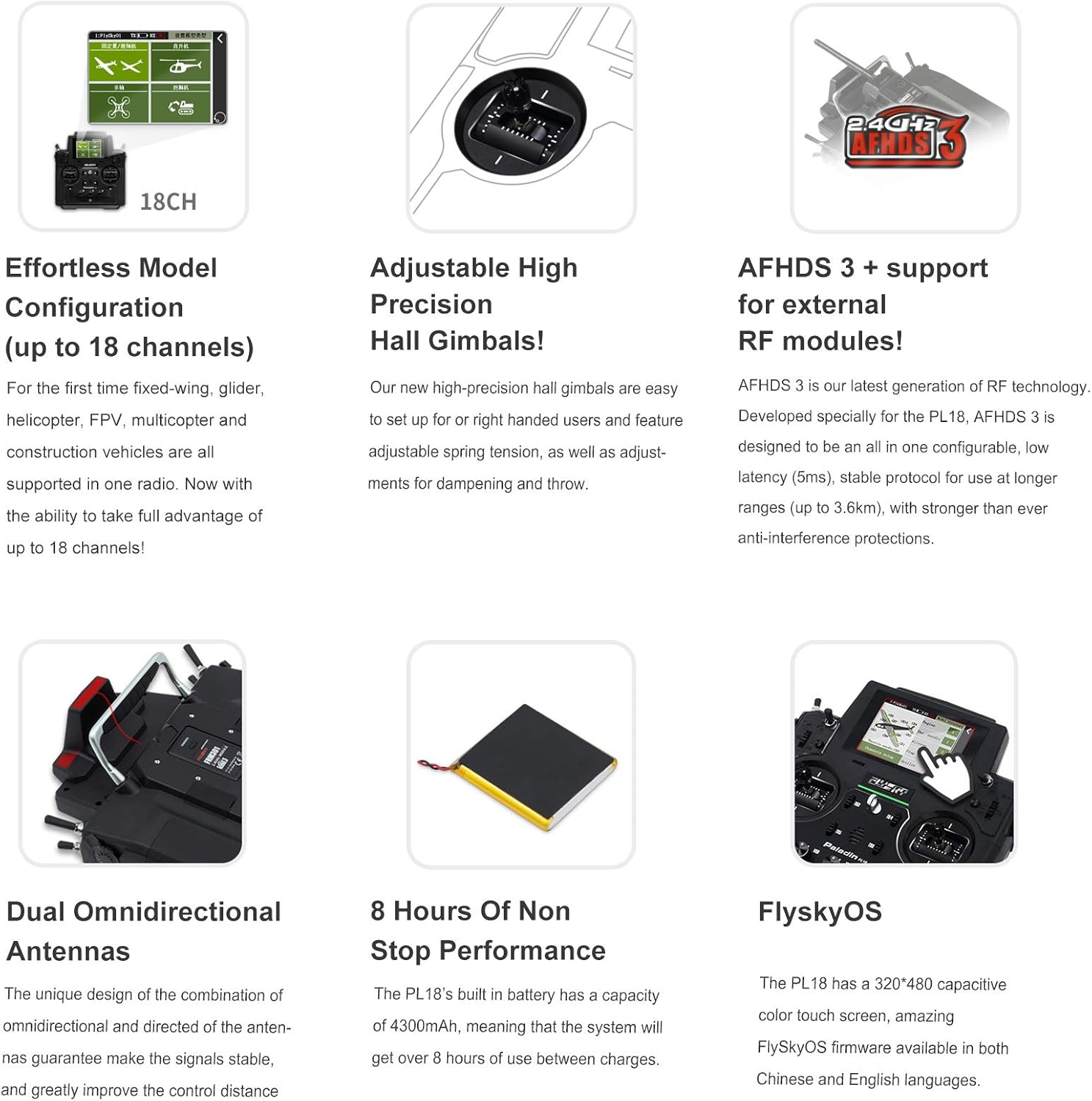 GoolRC Flysky Paladin PL18 2.4GHz 18CH Radio Transmitter with FS-FTr10 and FTr16S Receiver for RC FPV Racing Drone Airplane Helicopter Multicopter Engineering Vehicle - Mode 2 (Left Hand Throttle)