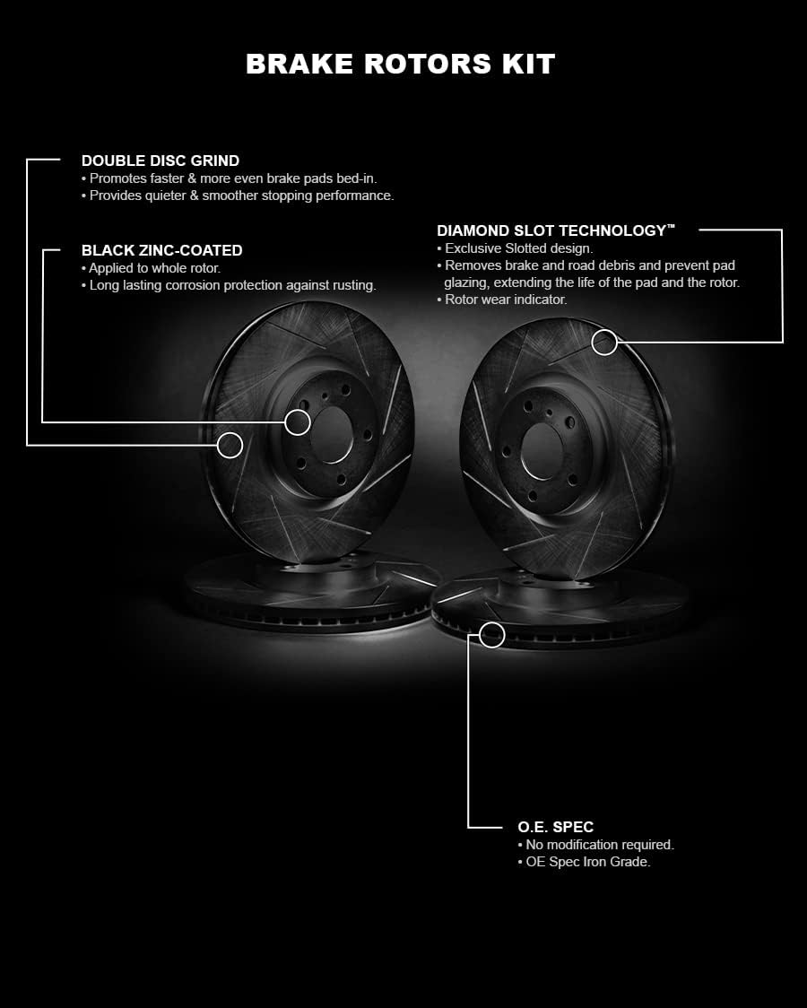 R1 Concepts Front and Rear Brake Rotors For 2016-2020 Lexus GS, 2015-2022 Lexus RC F| Slotted Disc Brake Rotors| Brakes and Rotors Brakes and Rotors