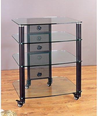 NGR Series Audio Video Rack in Black w Clear Glass Shelves