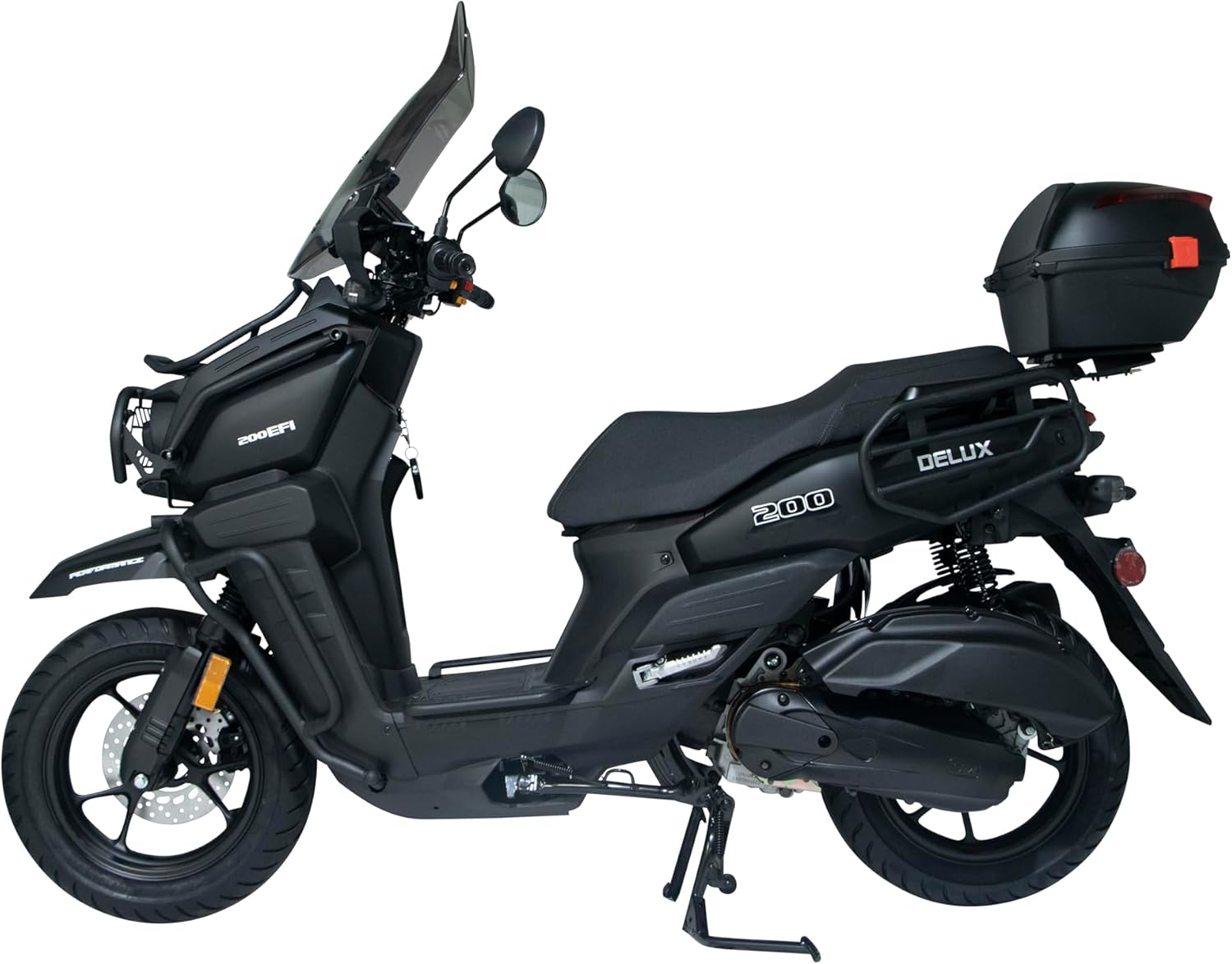 HHH Tank Supreme 200cc Motorcycle with Windshield Big Wheels EFI Scooter Street Bike Tank 200 Moped Fully Automatic with Matching Rear Trunk