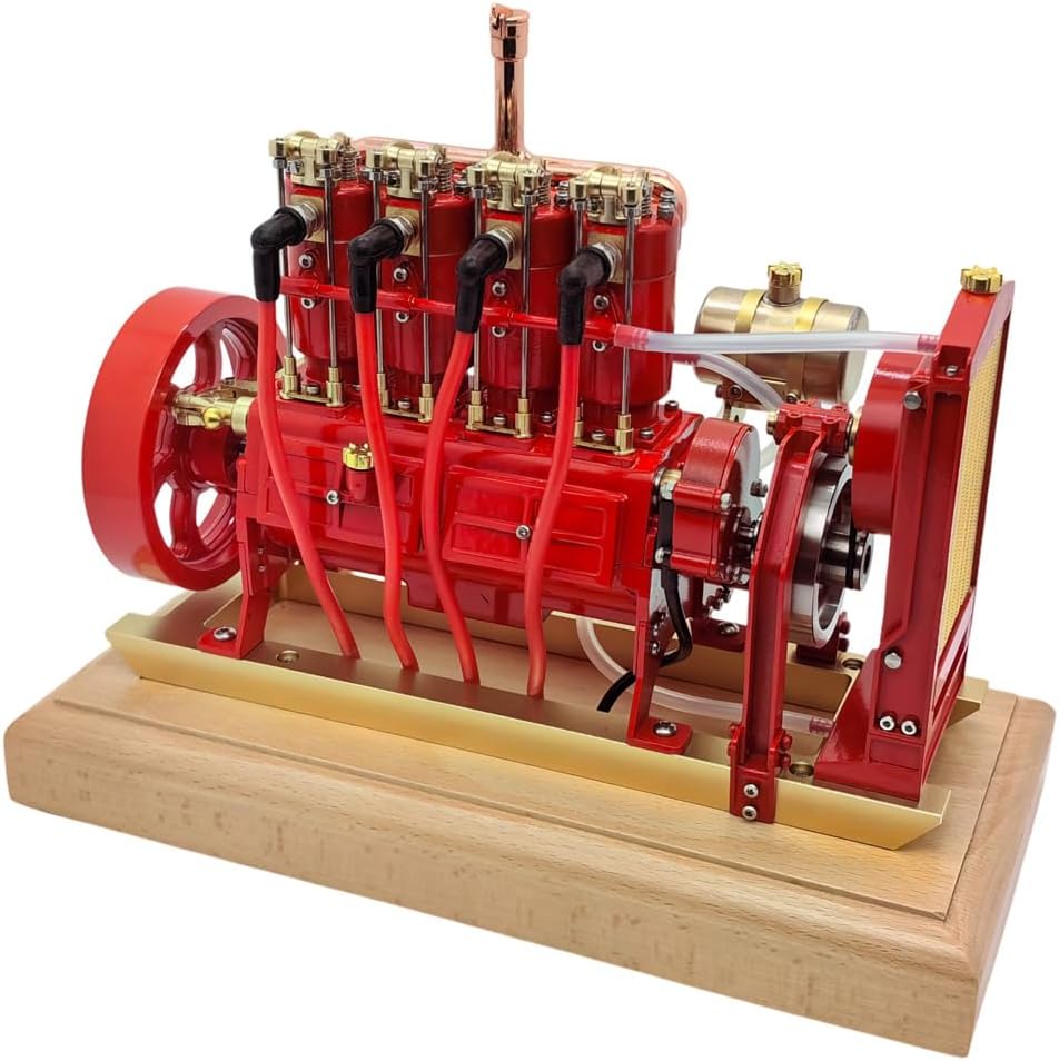 Engine Model Kit That Works, 12CC Vertical Four-Cylinder Overhead Valve Engine Gasoline Engine Model Internal Combustion Tractor Engine 3D Model Gift for Adults (Assembled Version)
