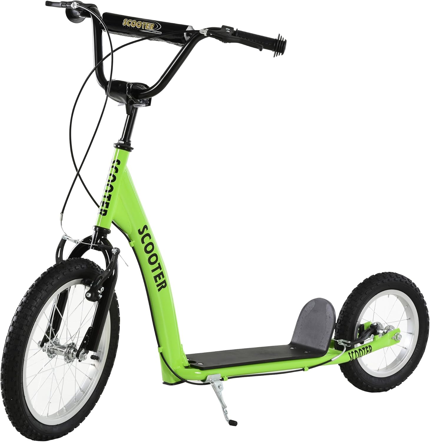 Youth Scooter for Kids with Adjustable Handlebar, Dual Front & Rear Brakes, Inflatable Rubber Wheels, Sturdy Aluminum Frame, Non-Slip Pedal, Green Kick Scooter