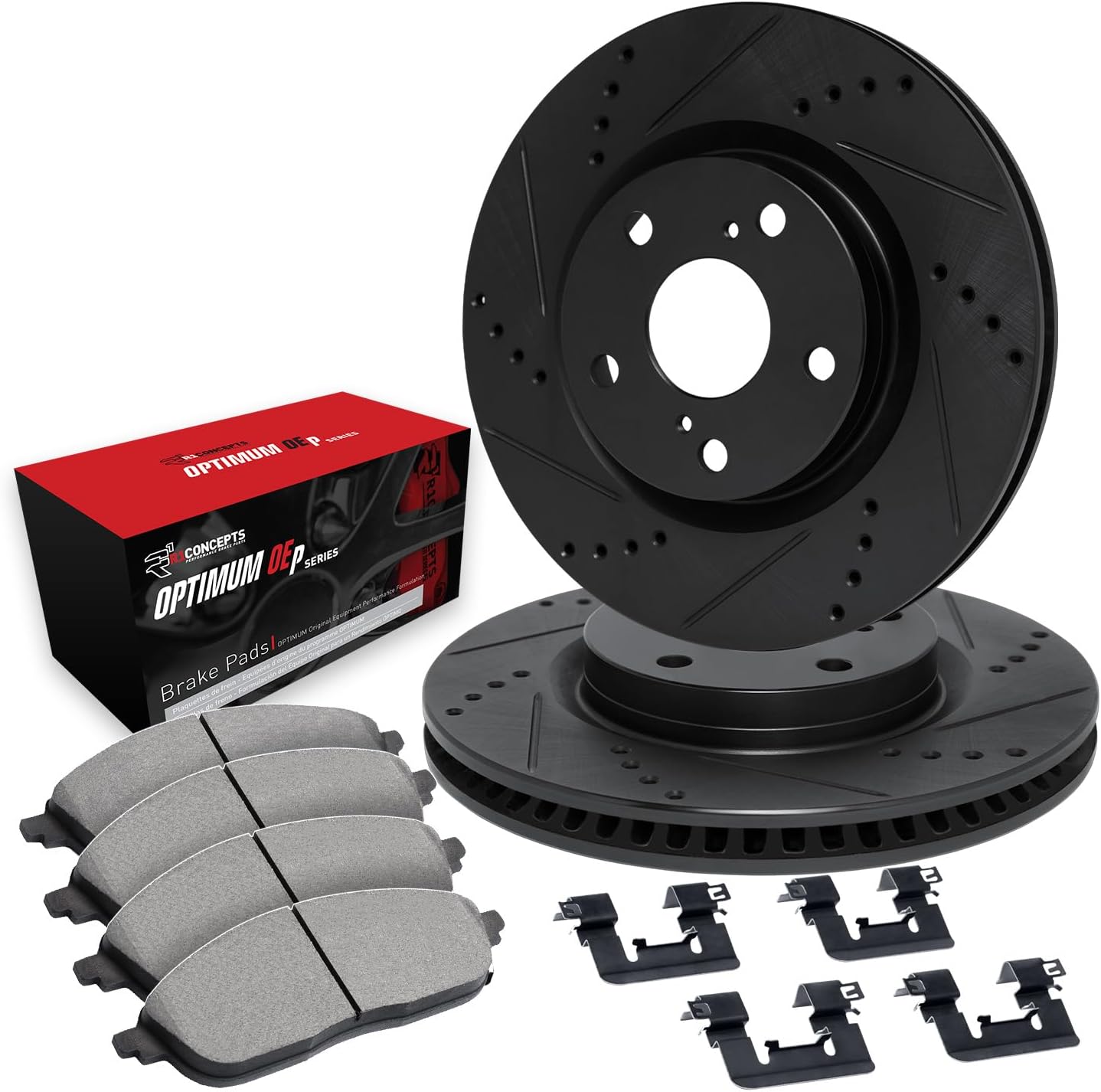 R1 Concepts Rear Brake Kit For 2016-2020 Lexus GS; 2015-2022 Lexus RC F| Drilled Slotted Brake Rotors| Optimum Oep Brake Pads and Rotors Kit|Hardware included