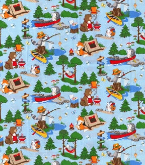Fabric TraditionsAnimal Campers On Blue Novelty Cotton Fabric