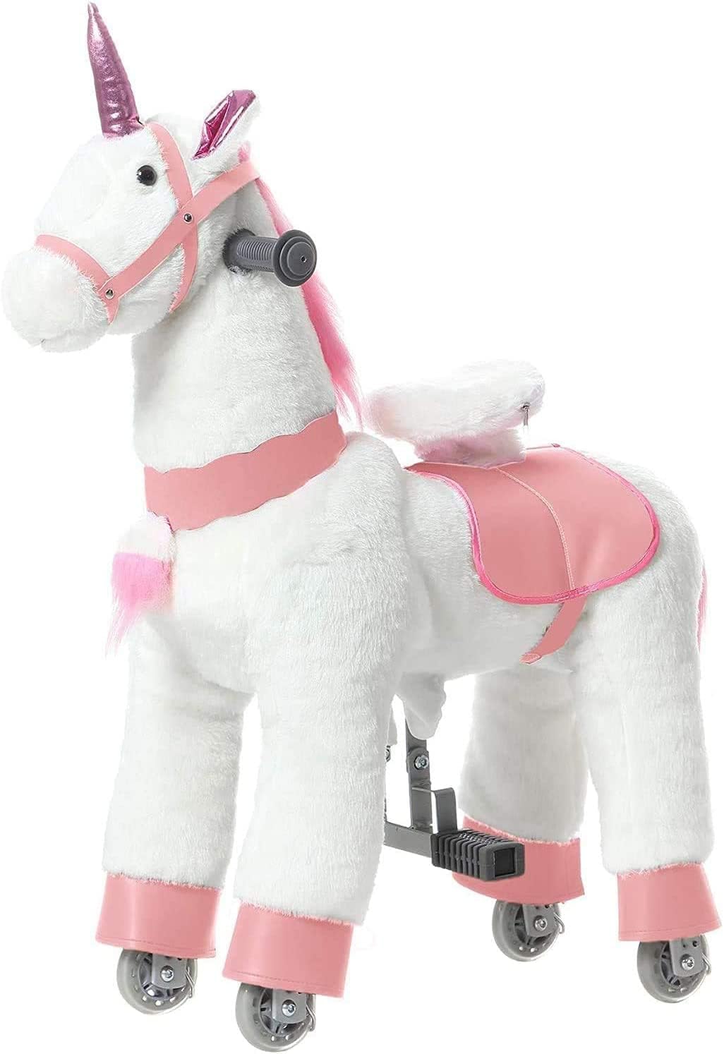 Walking Horse Ride On Toy Plush Animal Pink Unicorn Small Size for Ages 3-6 Years