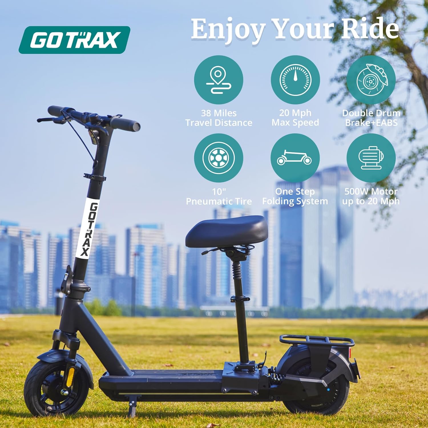 Gotrax Electric Scooter for Adults, Max 18/38 Mile & 20/28Mph by 350w/500w/1000w Motor,10
