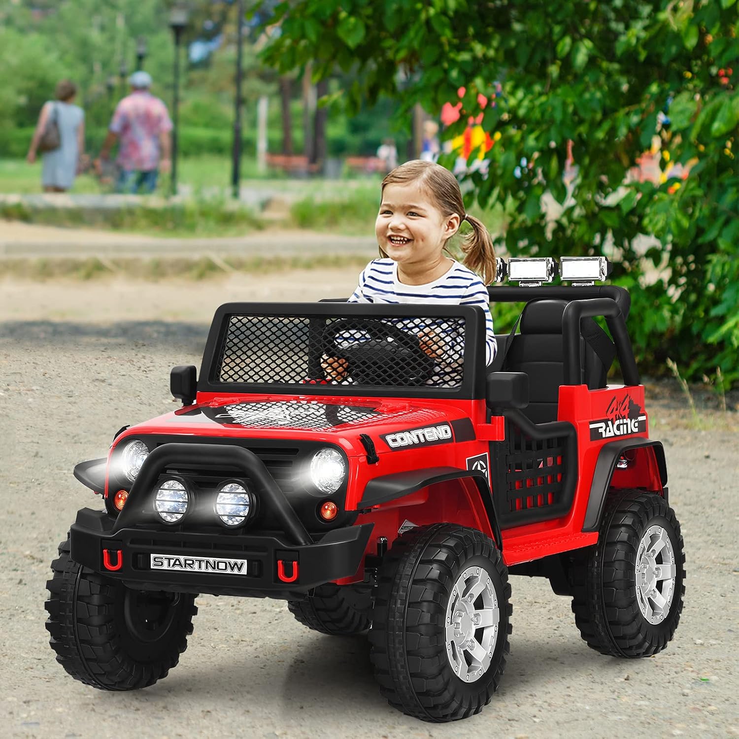 OLAKIDS Kids Ride on Truck, 2 Seater 12V Electric Vehicle with Remote Control, Toddler Battery Powered Toy Car with 2 Speeds Rocking Function Spring Suspension Bluetooth USB AUX Music
