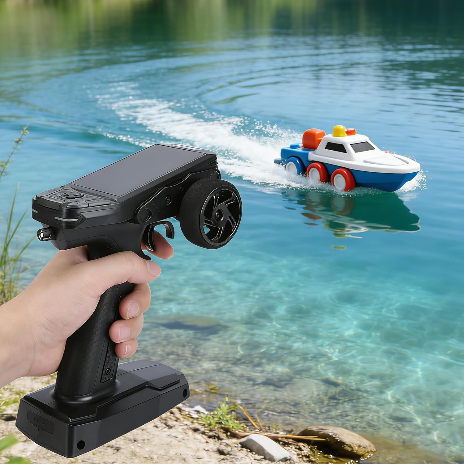 TARSHYRY RC Transmitter with, 3.5 Inch Color IPS Screen 11 Channel 2.4G Remote Controller, with Dual Antennaes and GPS Feedback, for RC Cars Boats (Black)