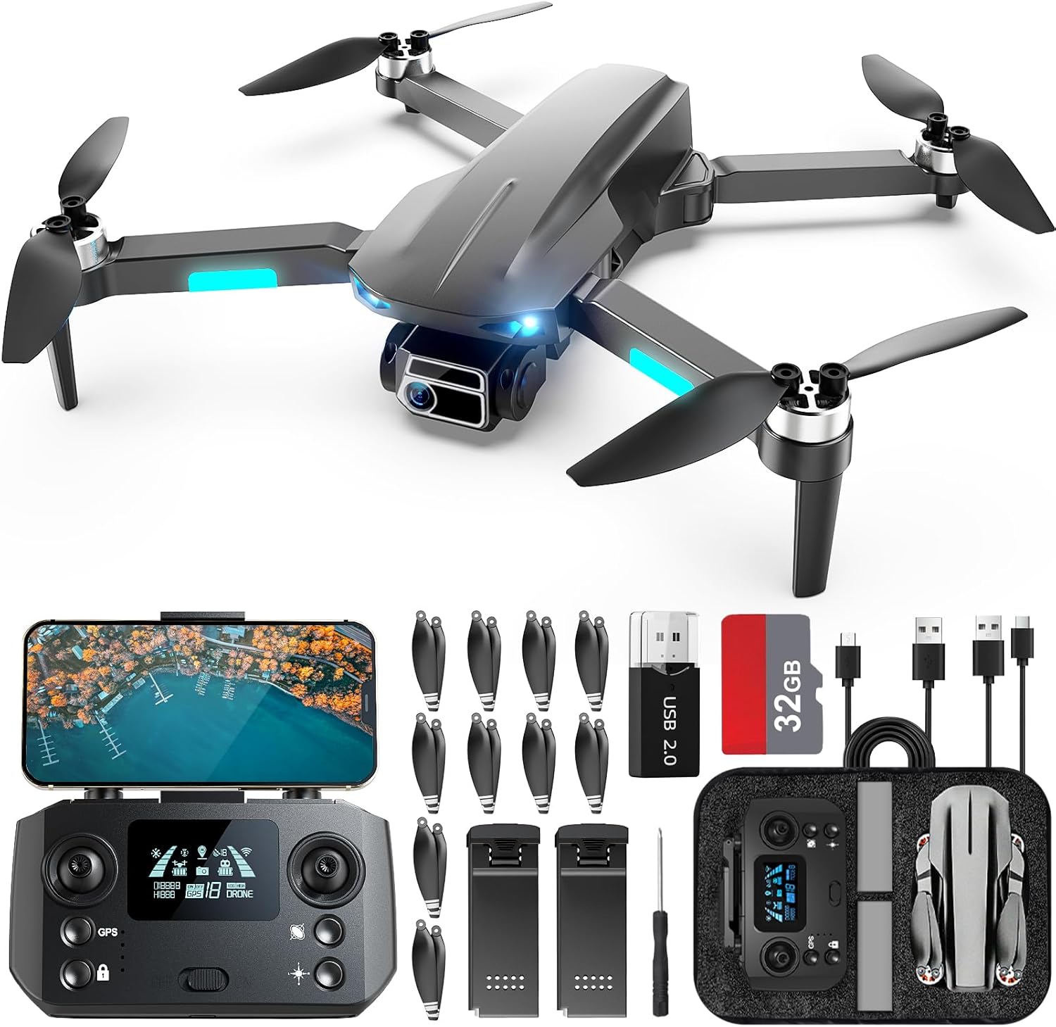HHD Drone with 4K Camera for Adults Beginner, Under 249g with 32G TF Card (Black)