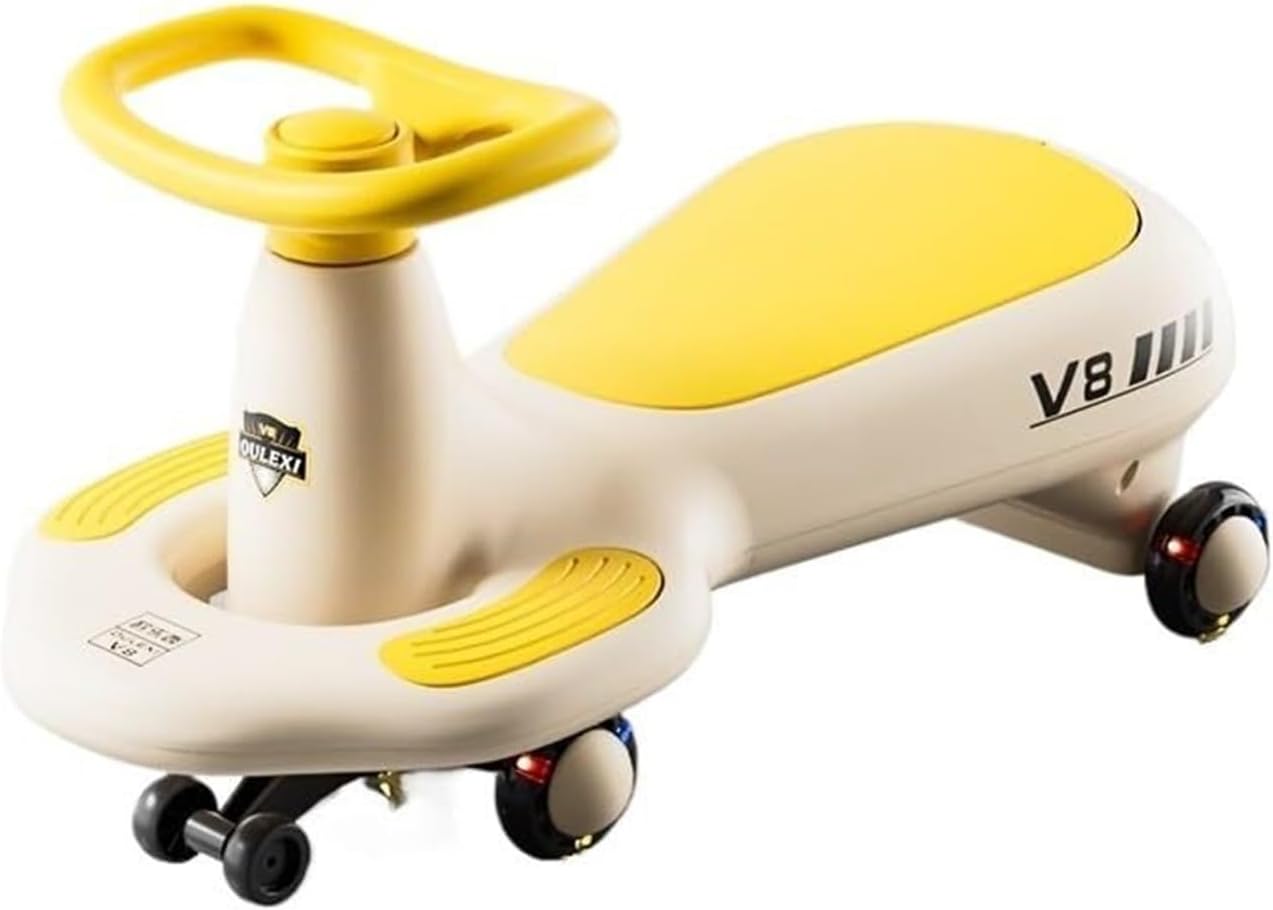 Wiggle Scooter Wiggle Car for Kids Swing Car Flashing Wheel & Music Ride-on Toy for Boys Girls 3 Year Old and Up(Yellow,No Push Handle)