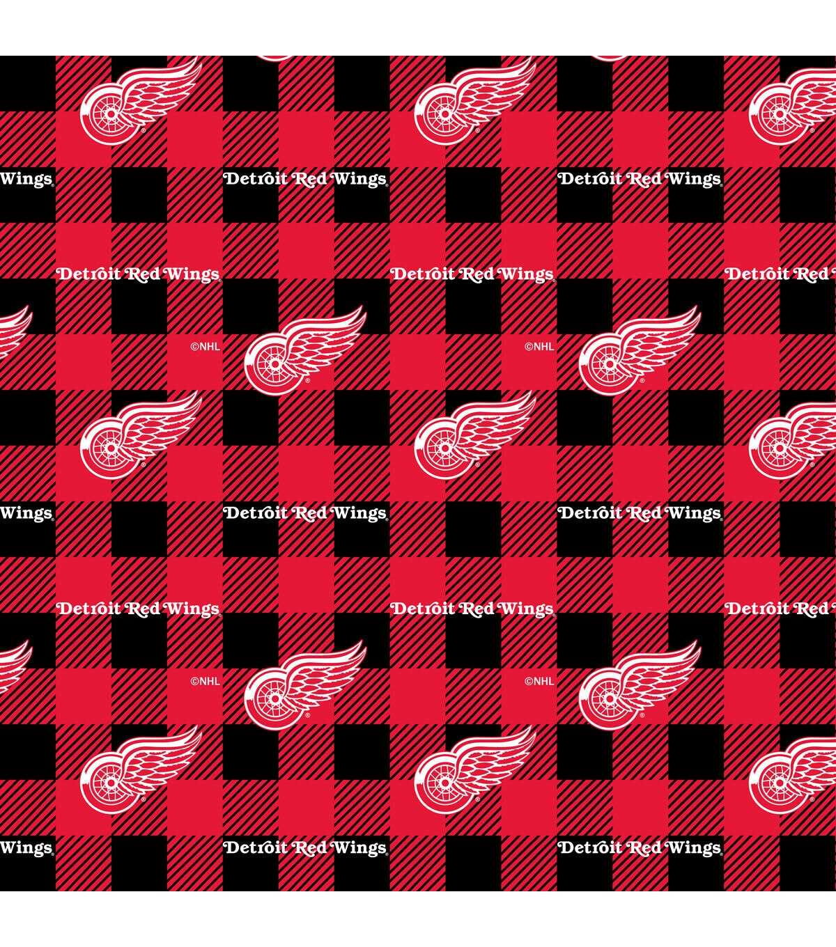 Detroit Red Wings Fleece Fabric Buffalo Check