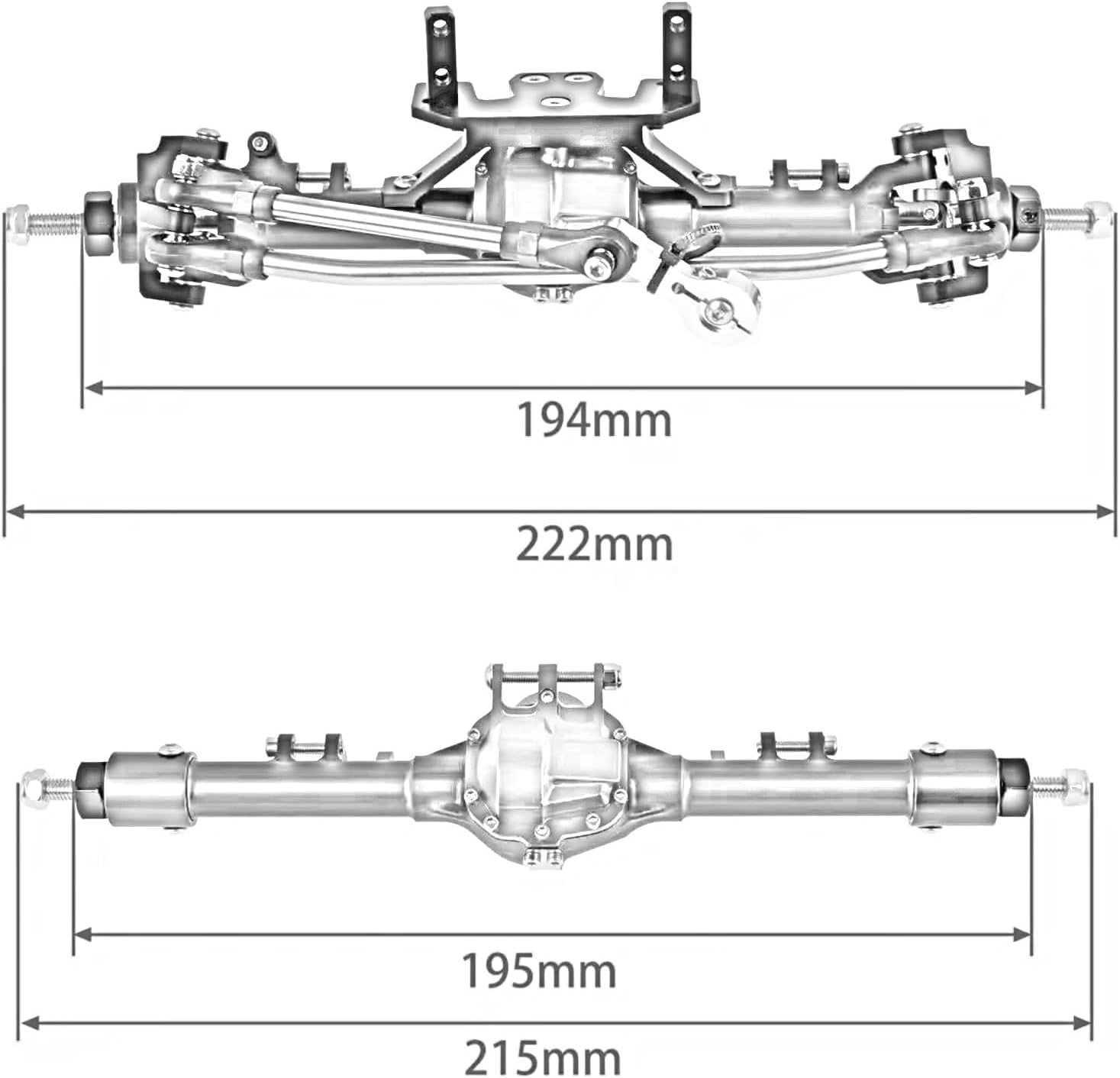 Compatible with Axial for SCX10 90046 90047 for RGT 86100 1/10 RC Crawler Car Parts CNC Aluminum Front and Rear Straight Axle RC Car Accessories(Black)