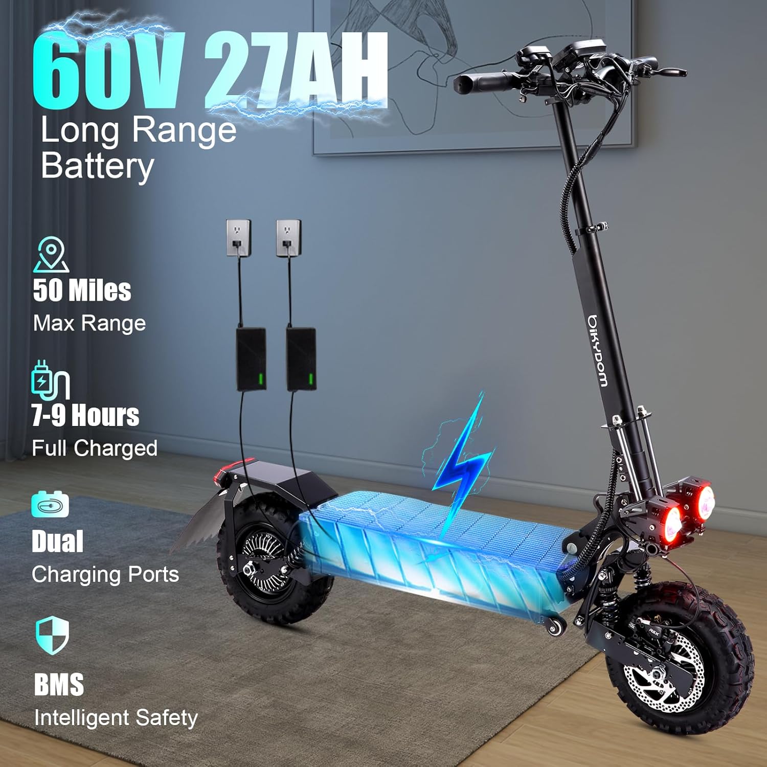 Fast Electric Scooter Adults, 1200W/5600W Off Road E Scooter, 35/50 Miles Long Range, 35/50 MPH Top Speed, 10/11