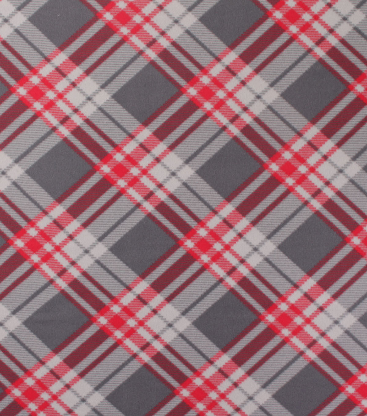Red Gray Bias Plaid Blizzard Fleece Fabric