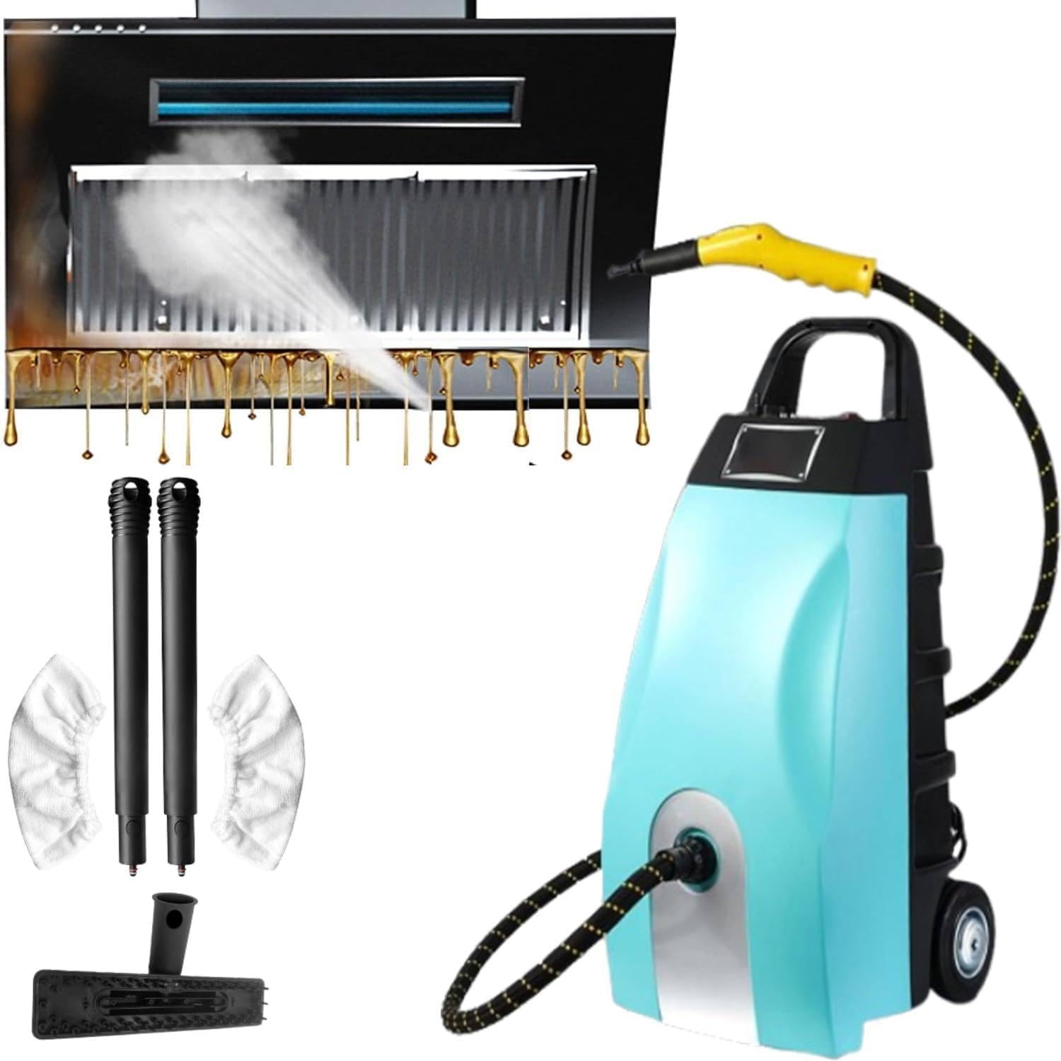 2500W High Pressure Steam Cleaner, Multi-purpose High Temp Steam Continuous Cleaner, 15S Fast Heat-up With 6 Accessories for Home/car/ac, Heated Carpet Extractor for Appliances & Auto Detailing Blue
