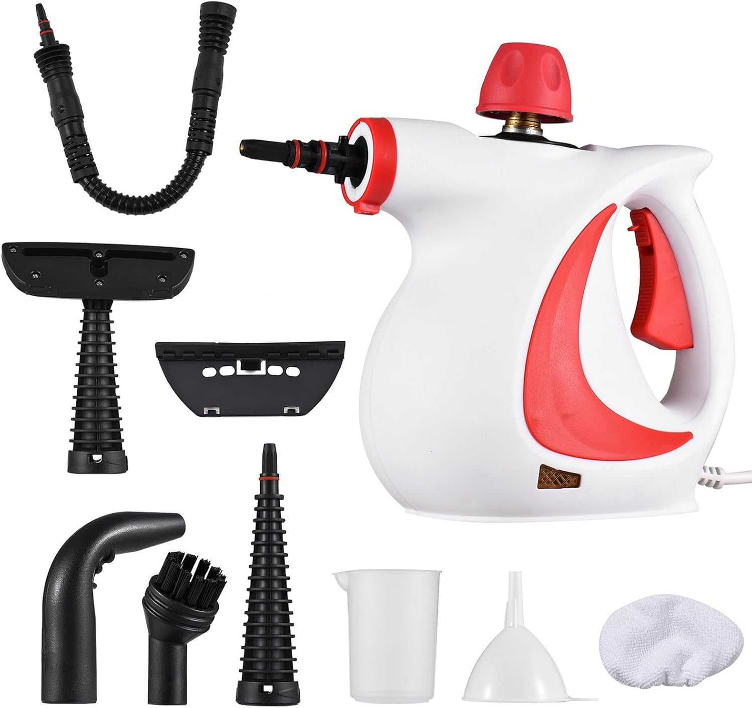 Steam Disinfection Cleaner, Handheld Multi-Purpose Steamer with 8 Accessories, Powerful Steam with Child Lock and Safety Cap for Home, Kitchen and Appliances red