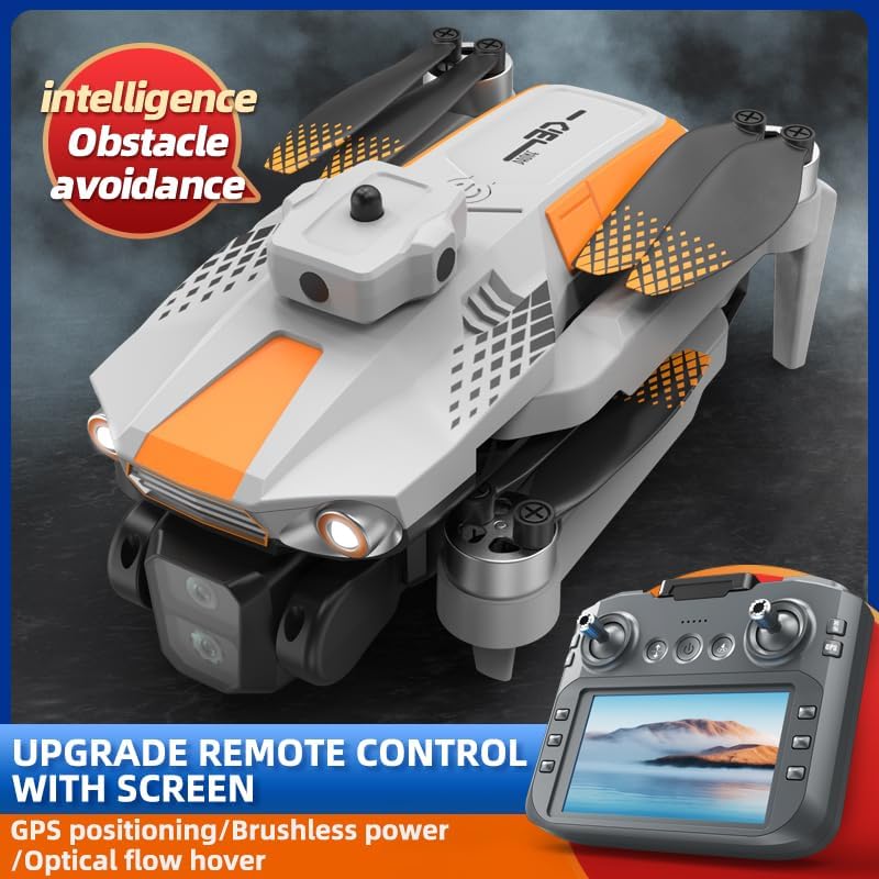 GPS Navigation Drone with Screen On Controller,Optical Flow Foldable Drones with Camera for Adults 4k,Auto Return Follow Me Drone,Programmable Drones WIFI Transmission with Servo Gimbal,2 Batteries (White)