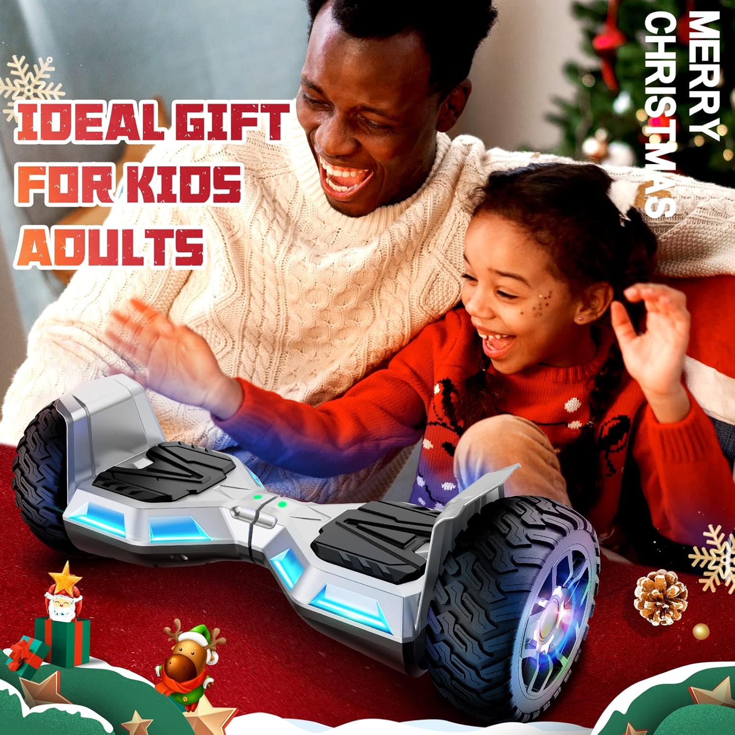 SISIGAD Hoverboard, All Terrain Hoverboards, 8.5'' Two Wheel Self Balancing Scooter with Bluetooth Speaker, Off Road Hoverboard with LED Lights, Music Hoverboards