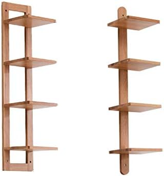 4 Tiers Wall Mounted Wood Shelving Bookcase Storage Display Rack for Kitchen Bedroom Living Room Stable Storage Shelf
