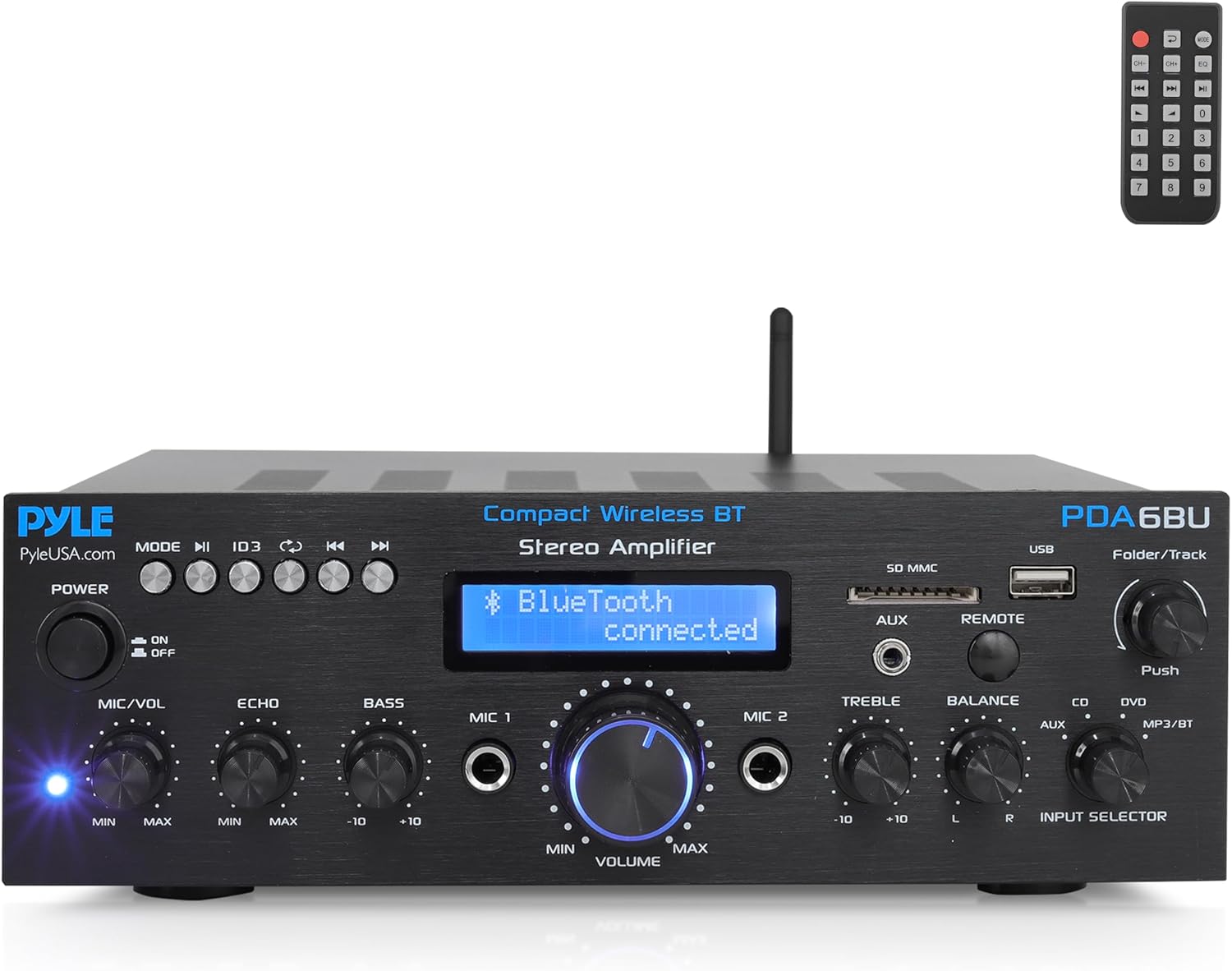 Pyle Wireless Bluetooth Power Amplifier System- 200W Dual Channel Sound Audio Stereo Receiver w/ USB