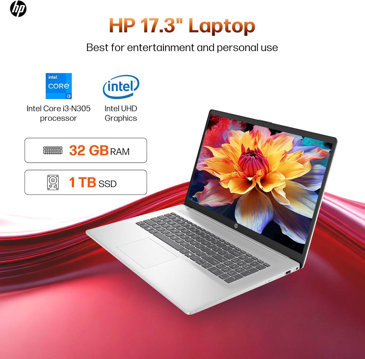 HP 2025 17 inch Laptop Computer, Intel 8-Core i3-N305, 17.3