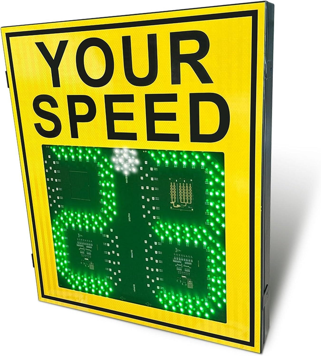 Solar Radar Speed Limit Sign - LED Traffic Warning Sign with Vehicle Feedback, Solar Powered, Reduce Speeding for Road Highway Parking Lot, Yellow(23.6x35.4in)