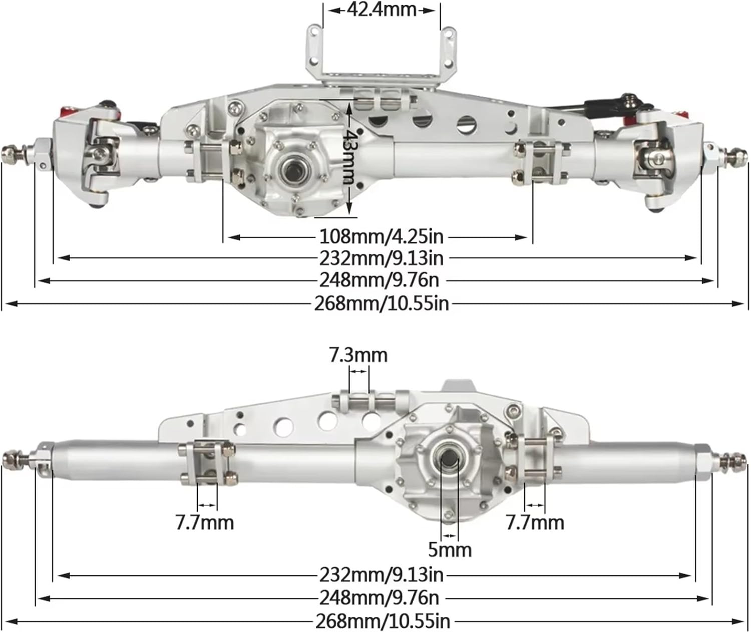 RC Car Parts Compatible with Axial for Spawn RR10 for Bomber 90018 SMT10 for Capra for Buggy Roll Cage for Chassis Front Rear Axle Set 1/10 RC Crawler(Silver,Rear and Front)