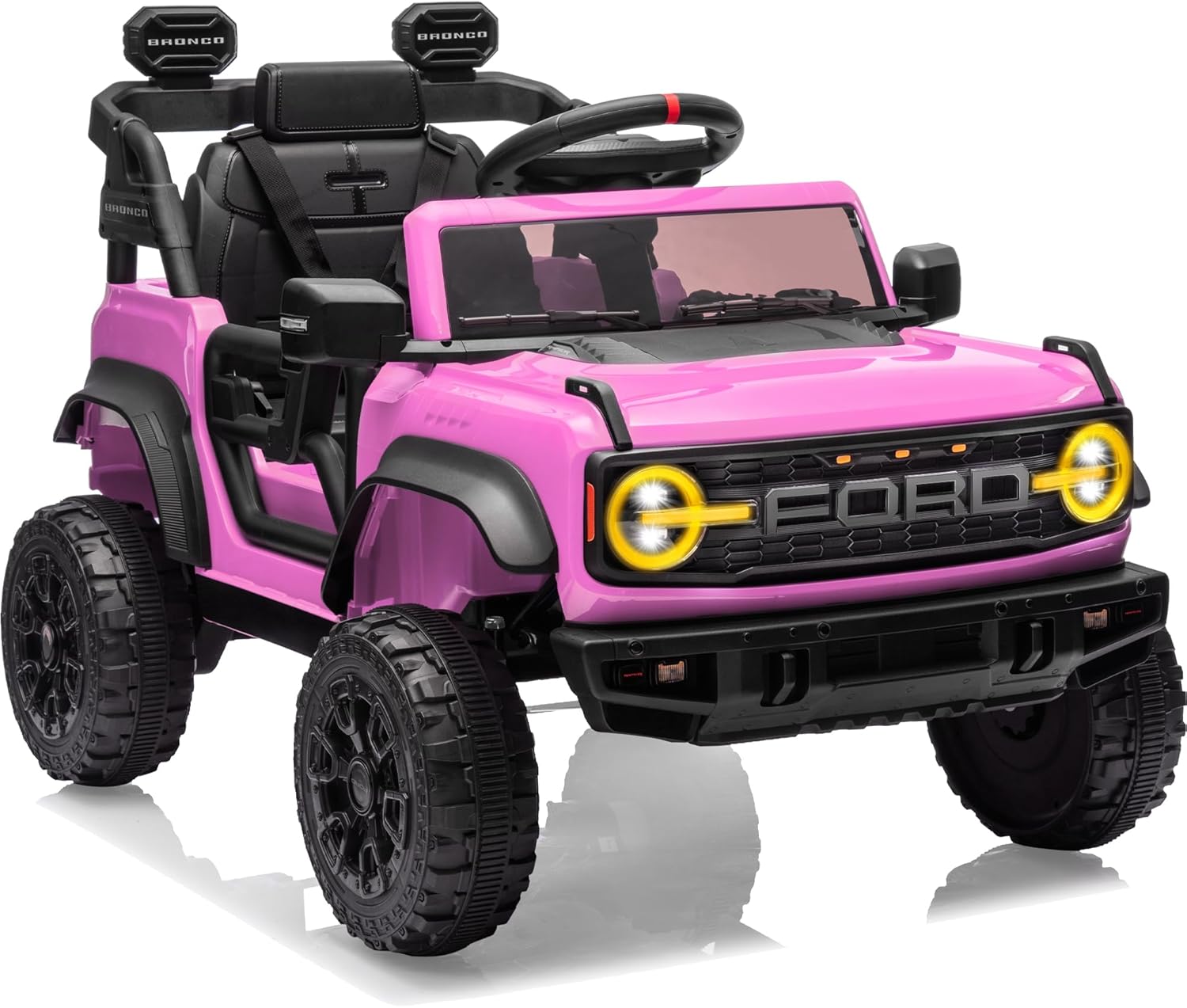 First Ride On 12V Electric Ride on Toys for Toddler, Ford Bronco Raptor Kids Ride on Car with Remote Control, 12 Volt Battery Powered Cars for Children with Smooth Start, Bluetooth (12V, Pink)