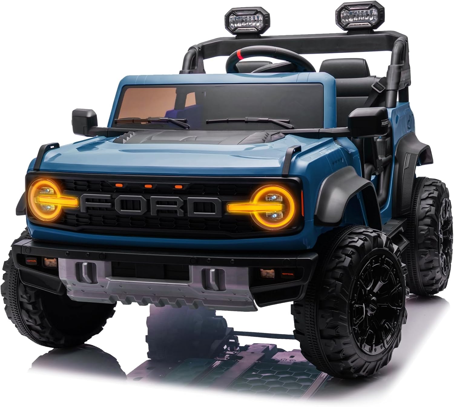 24V Ride on Toy for Big Kids,Ford Bronco Raptor 2 Seater Kids Electric Vehicle Car with Remote,Battery Powered Car 4 Wheels with Spring Suspension,LED Light,Bluetooth,3 Speeds (24V, Blue)