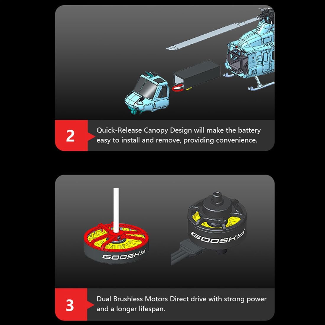 Helixsun GOOSKY E2 UH-1Y RC Helicopter, 2.4G 6CH Dual Brushless Direct Drive Helicopter Model with Lidar Positioning GPS Hold,Mode 1/2 Switchablfor RC Enthusiasts(RTF)