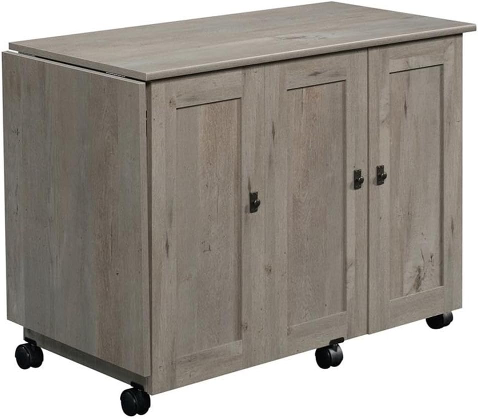 Home Square 2 Piece Mid Century Bookcase and Craft Table Set in Mystic Oak