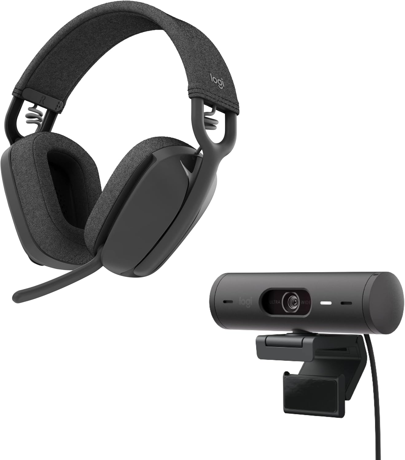 Logitech Brio 501 Full HD Webcam and Zone Vibe 100 Wireless Headphones with Noise-Canceling Mic, Works with Microsoft Teams, Google Meet, Zoom, Mac/PC - Black
