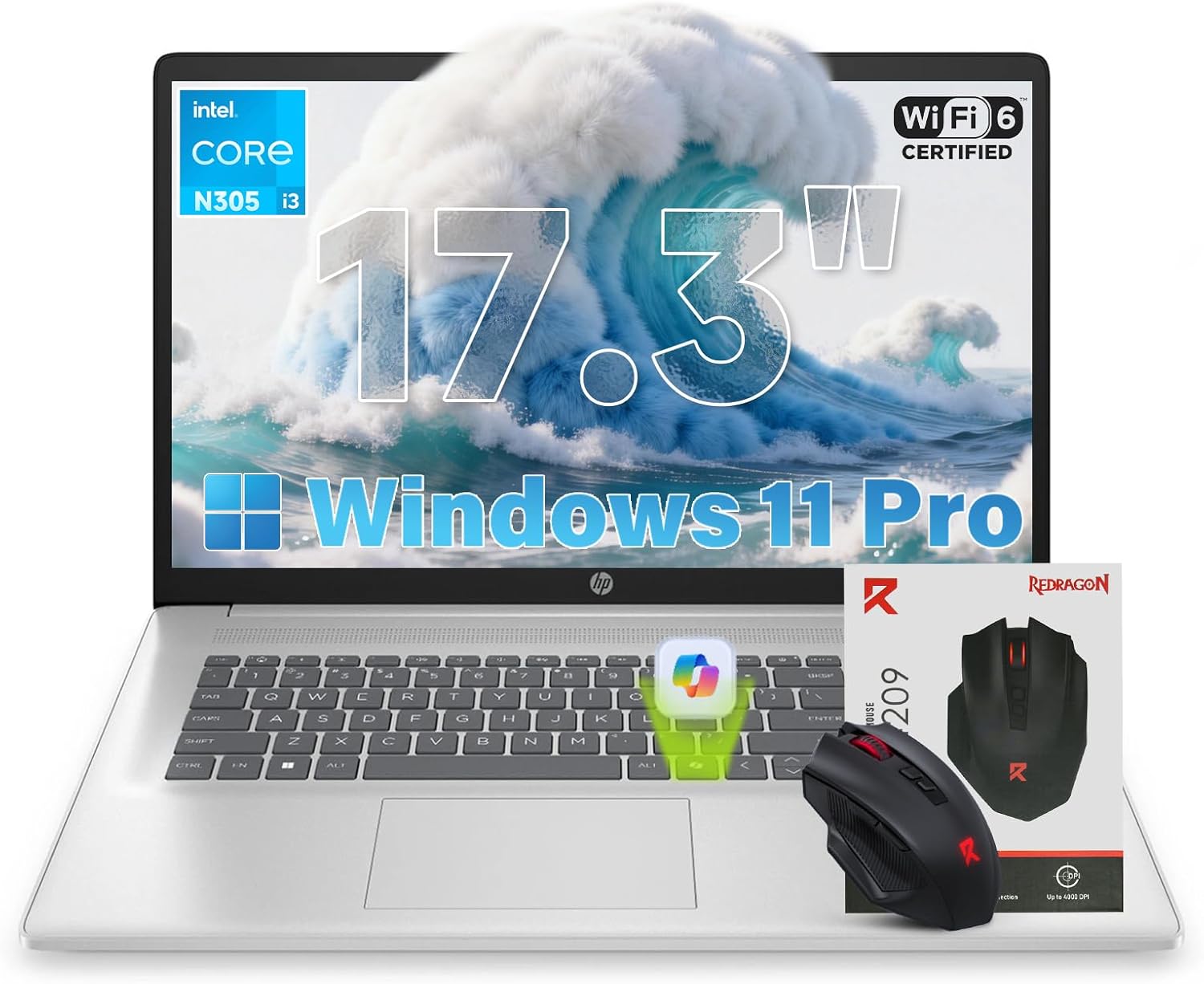 HP 17 inch Laptop FHD 2026, Intel 8 Cores i3-N305 Processor, 16GB RAM, 512GB SSD, 17.3