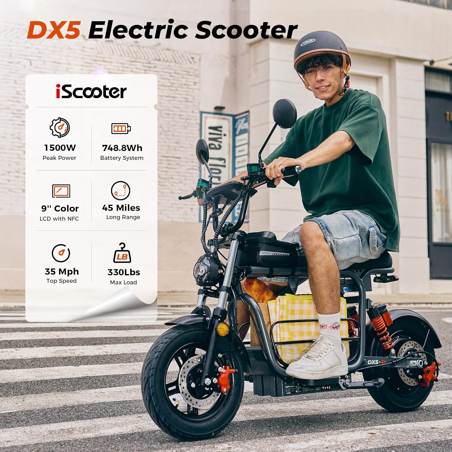 iScooter Adults Electric Scooter with Seat, 1500W Motor, 35MPH Top Speed,45 Miles Long Range,15