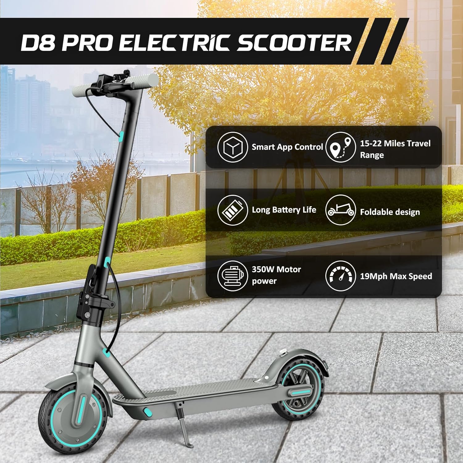 Electric Scooter for Adults, 350W Motor, 19 Mph Max Speed, 21 Miles Range, E-Scooter with 8.5