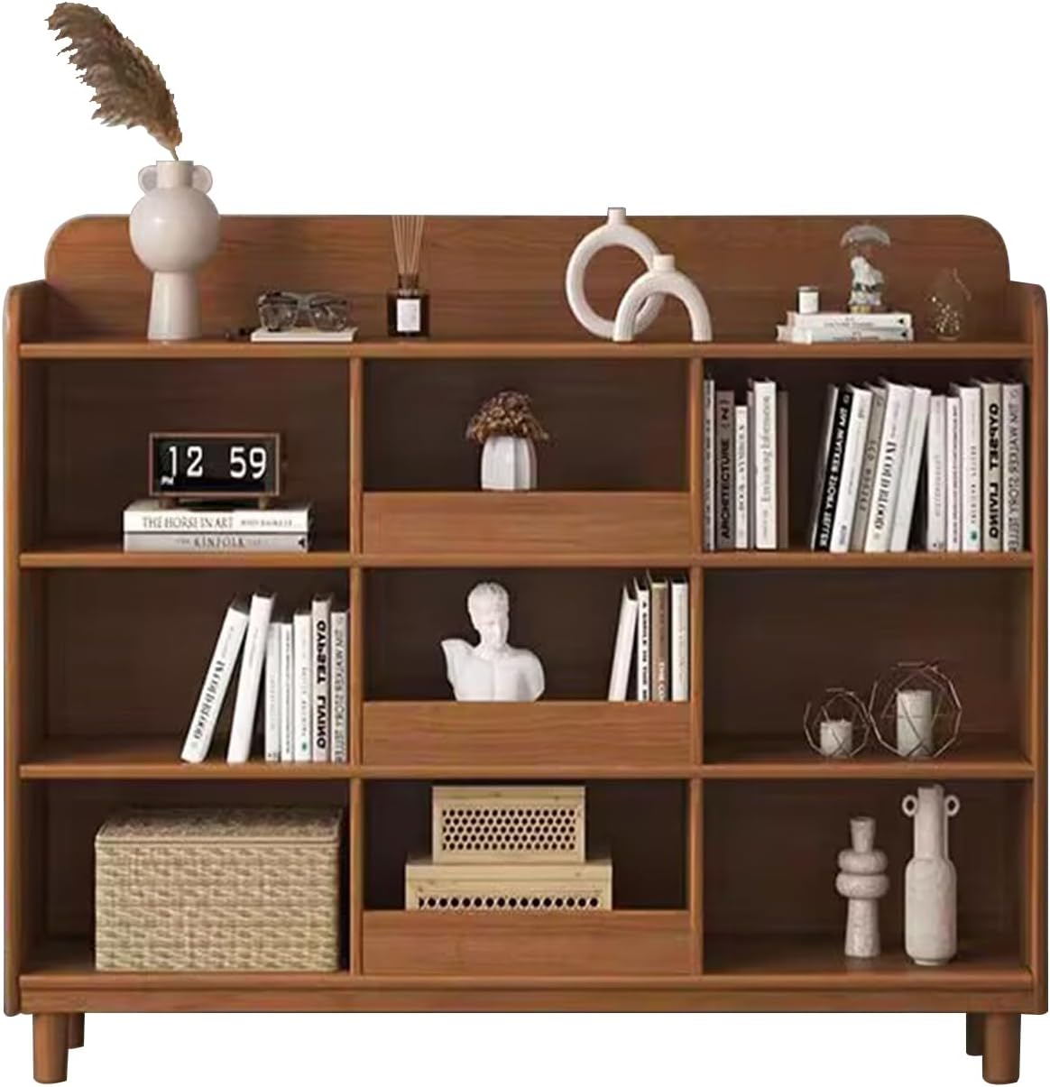 NRNQMTFZ Industrial Wood Bookcase,4-Tiers Portable Bookshelf,Vintage Storage Rack with Open Shelves, Rustic Standing Bookshelves Display Rack for Living Room, Bedroom(Walnut Color)