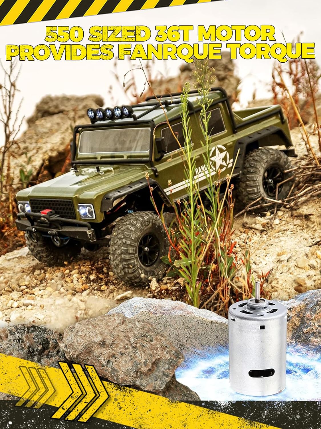 1:8 RC Cars for Adults – 4x4 Remote Control Car, Rugged Brushed Motor Electric Off-Road RC Rock Crawler with 2-Speed Transmission, Army Green All-Terrain RC Trucks, Ready-to-Run RTR Set
