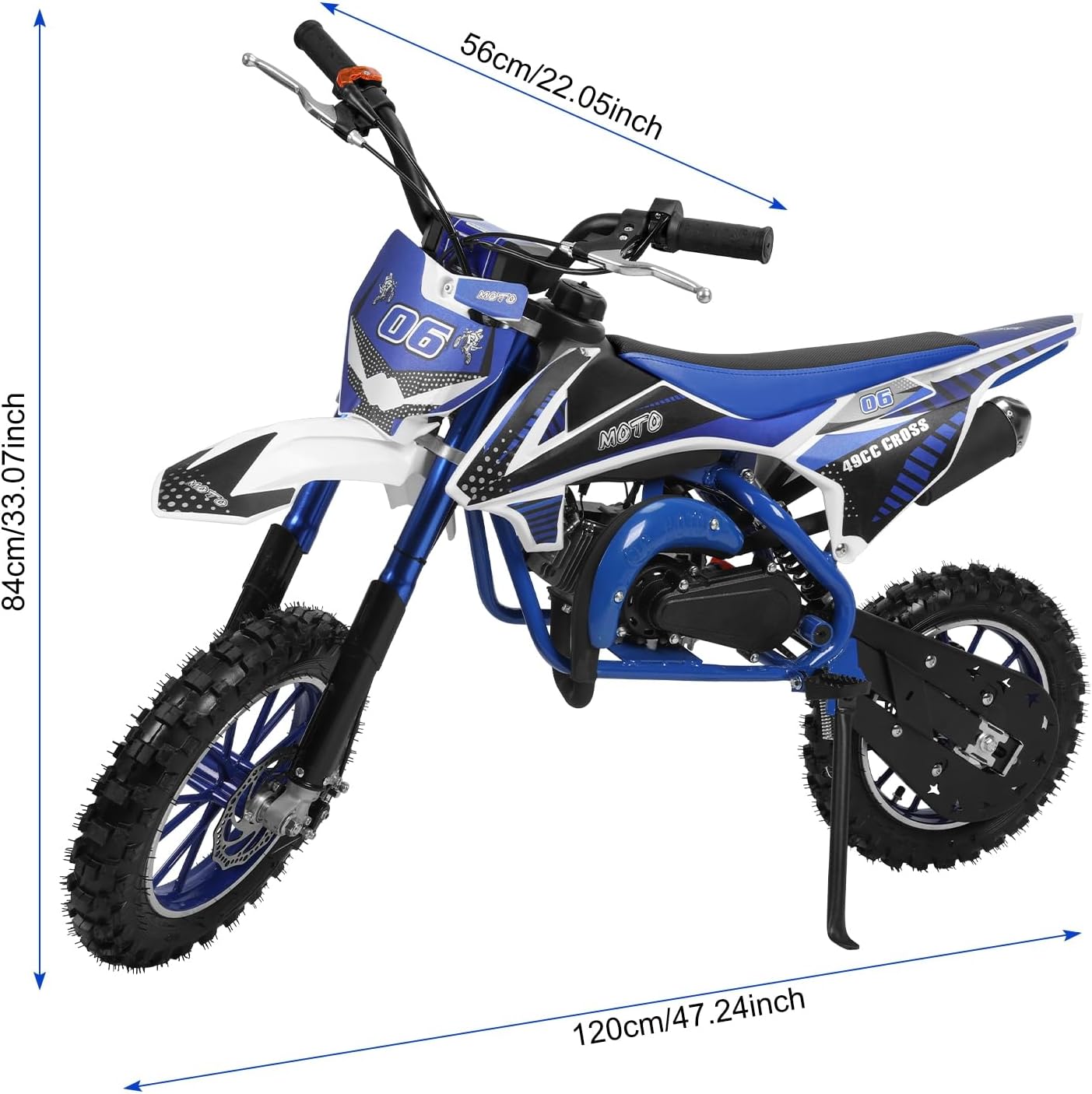 50cc Dirt Bike for Adults & Kids,2-Stroke Kids Dirt Bike Mini Bike Gas Powered Off Road Trail Bike Mini Pocket Motorcycle with Front Rear Disc Brakes Mini Dirt Scooter Bike Blue White