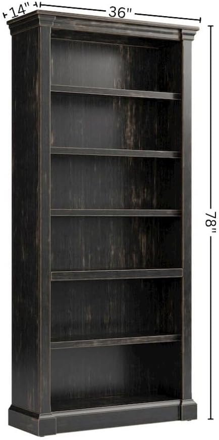 Starlight Wood Open Bookcase, 3 Adjustable Shelves, Fixed Shelf, Fully Assembled, Distressed Dark Brown Finish, 78-Inch Tall