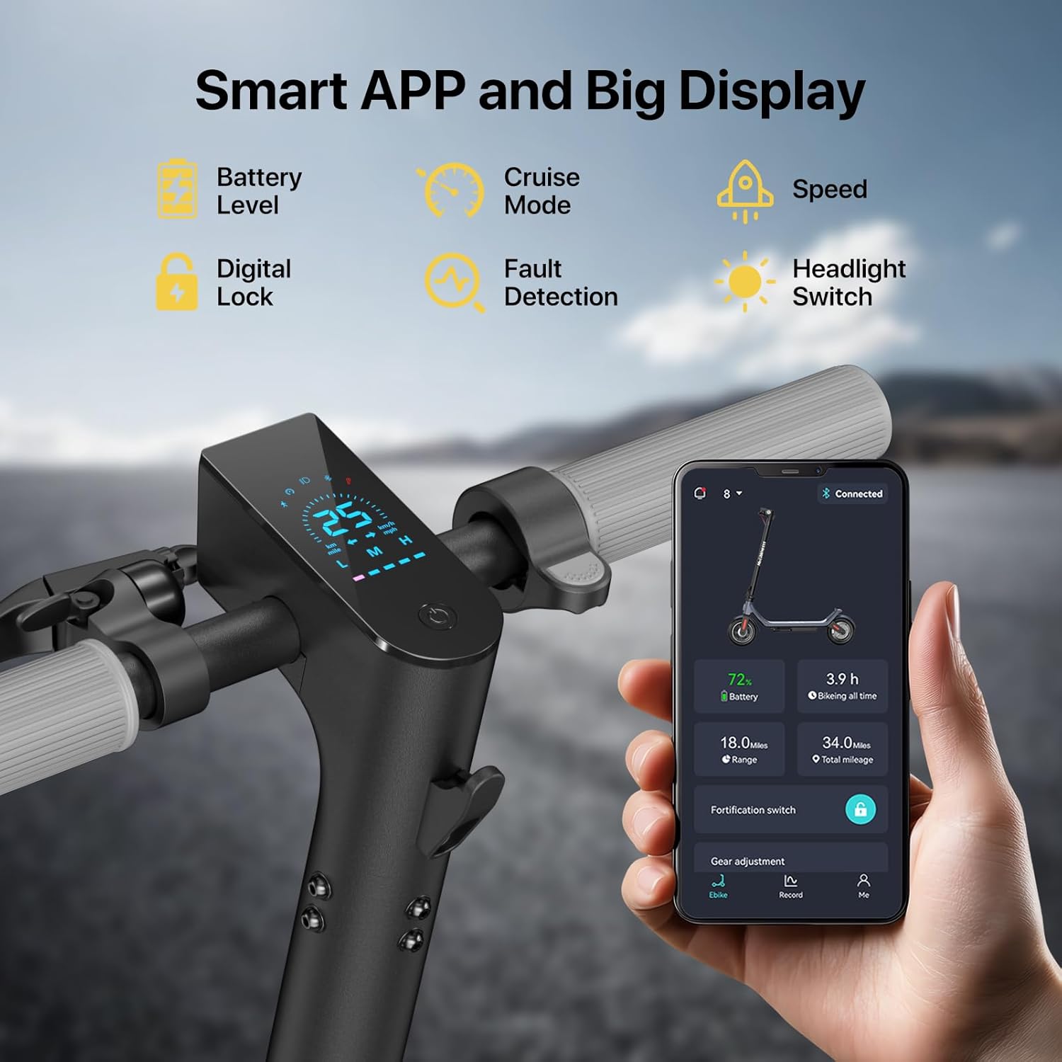 MEGAWHEELS Electric Scooter,Electric Scooter Adults,10in Pneumatic Tires,350W Motor,19 Miles Range,E Scooter with Smart APP Control for Commuting, Outdoor, Short Travel UL2272