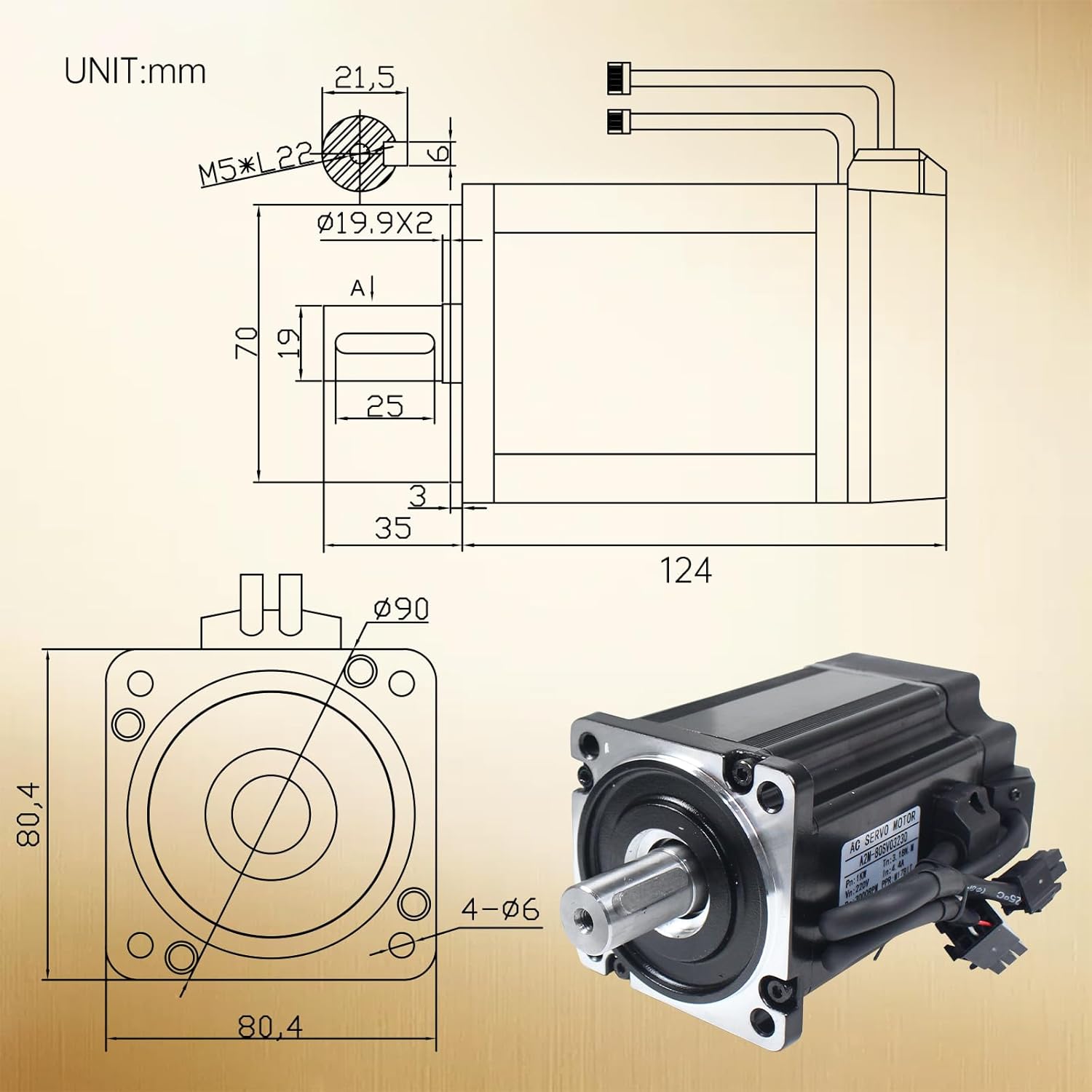 RATTMMOTOR YPMC-1000W 220V Servo Motor Kit with Servo Motor Driver, CNC Controller Kit for CNC Engraver Milling Machine/Robot (Without Brake)