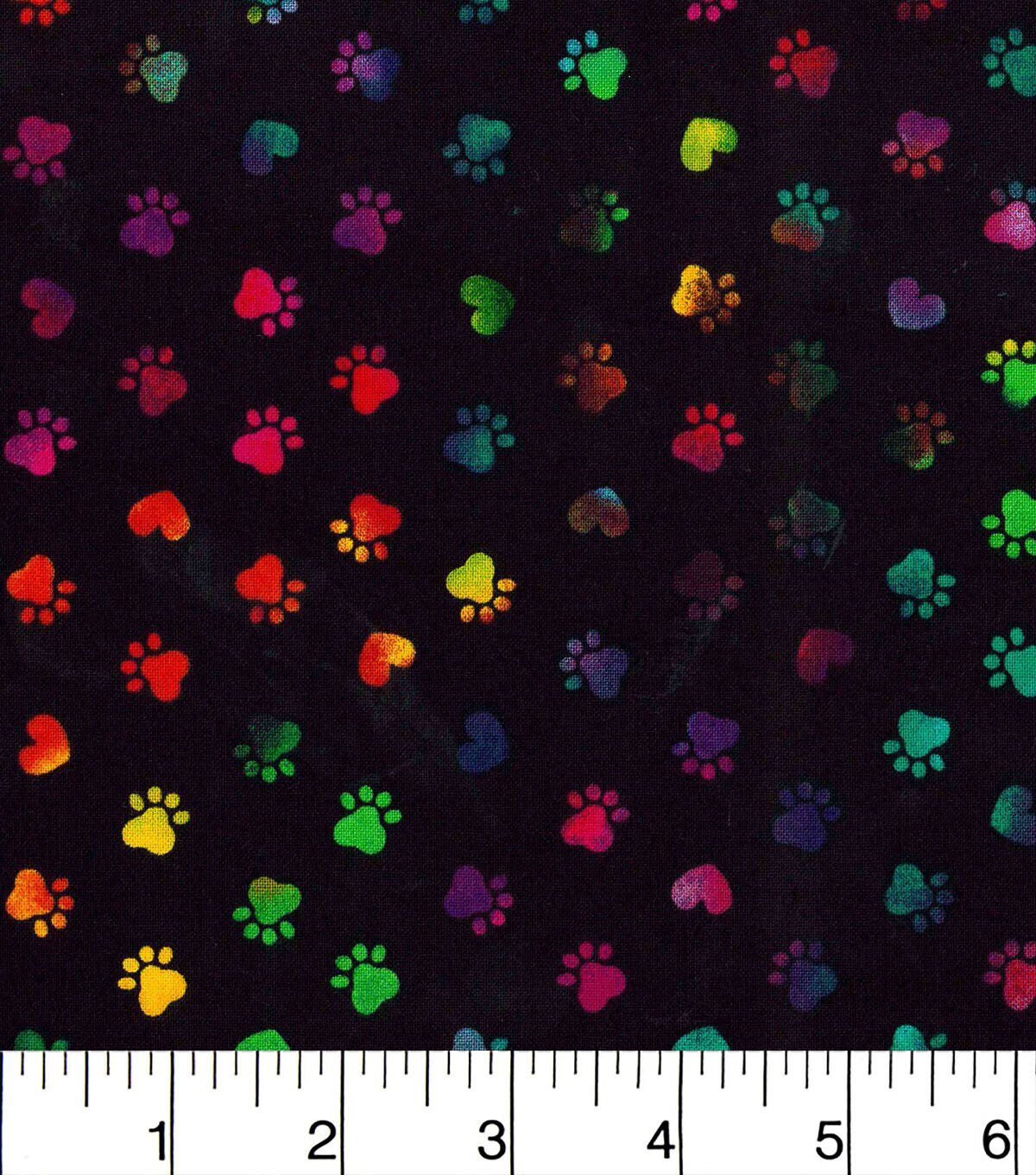 Novelty Cotton Fabric Tie Dye Paws Black