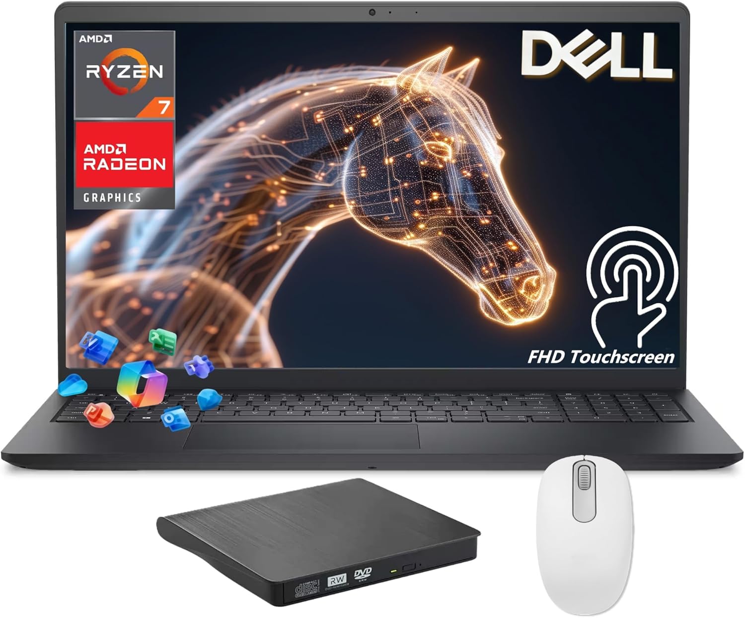 Dell Inspiron 15 Touchscreen Laptop Computer, Copilot AI, AMD Ryzen 7 7730U (>i7-1355U), 15.6'' FHD WVA, 32GB RAM + 2TB SSD, Long Battery Life, Windows 11, AMD Radeon Graphics, w/Accessories