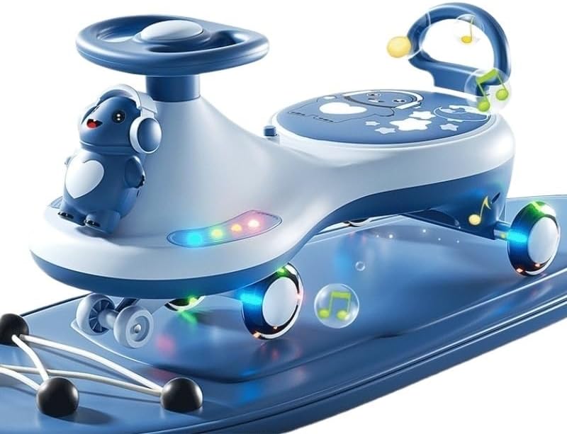 Wiggle Car for Kids for Boys and Girls Twist, Turn, Wiggle Movement to Steer Swing Car with Music Light(Blue)