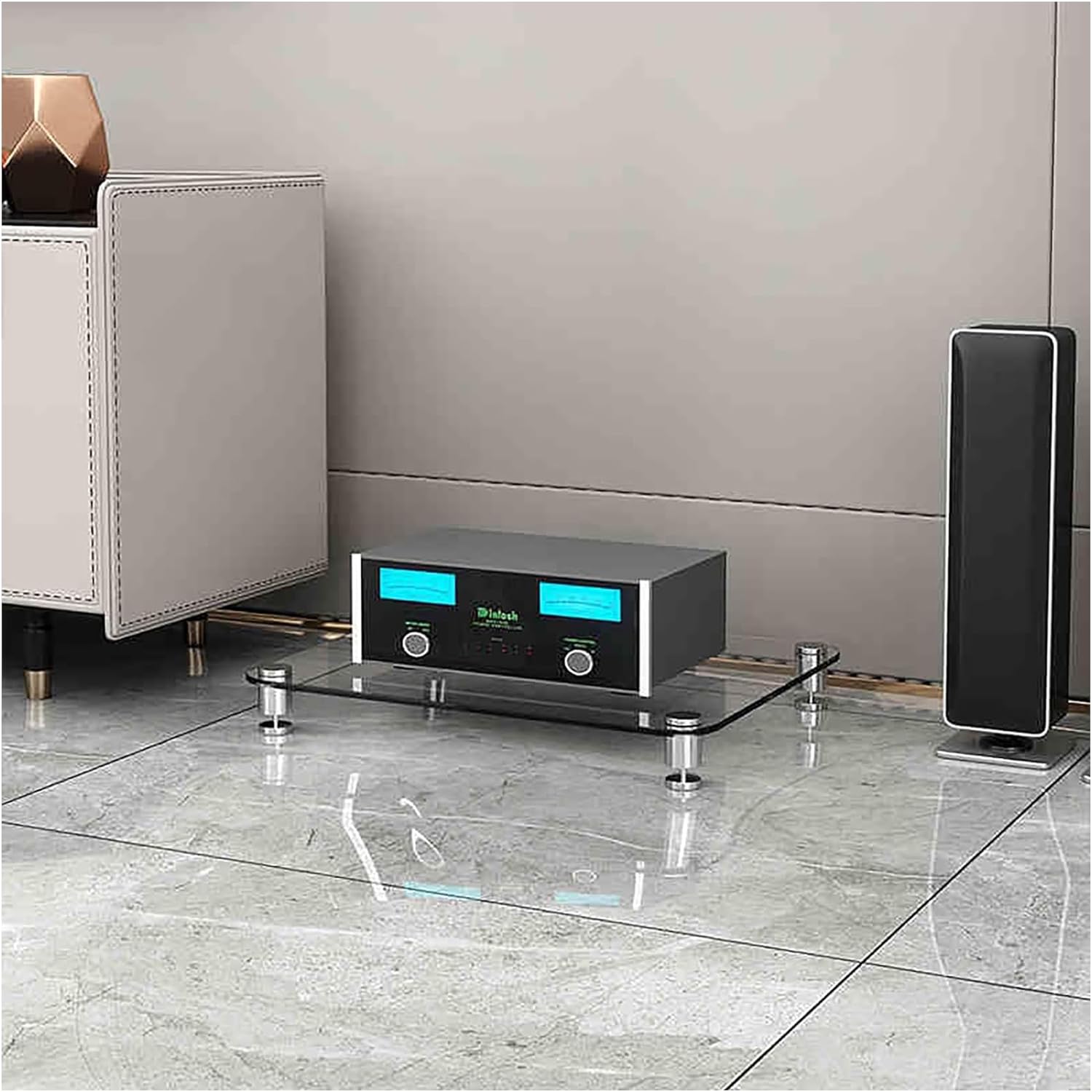 1/2/3/4-Tier Stereo Rack AV Media Stand with Tempered Glass Shelves