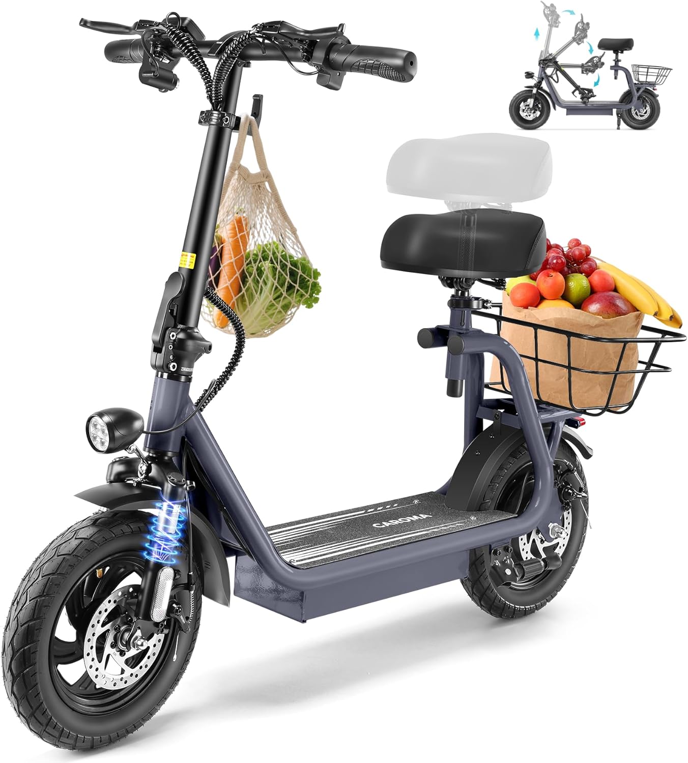 Caroma Peak 1200W/800W Electric Scooter with Seat, 30 Miles Max Range, Electric Scooter Adults, Up to 20MPH Foldable Escooter with Kid Seat,Key Start Adjustable E-Scooter