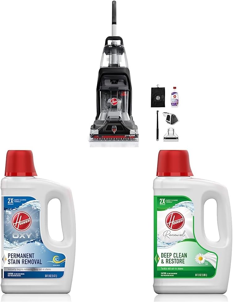 Hoover Powerscrub XL Pet Carpet Cleaner Machine & Oxy Deep Cleaning Carpet Shampoo & Renewal Deep Cleaning Carpet Shampoo, 64oz Formula, AH30924, White